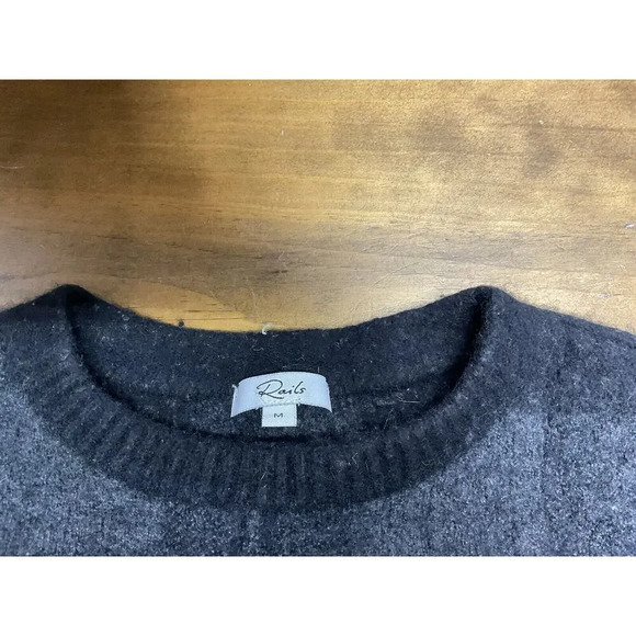 Rails Womens Size Medium Black Plaid Sweater Wool Cashmere Cropped Crew Neck - Picture 2 of 7